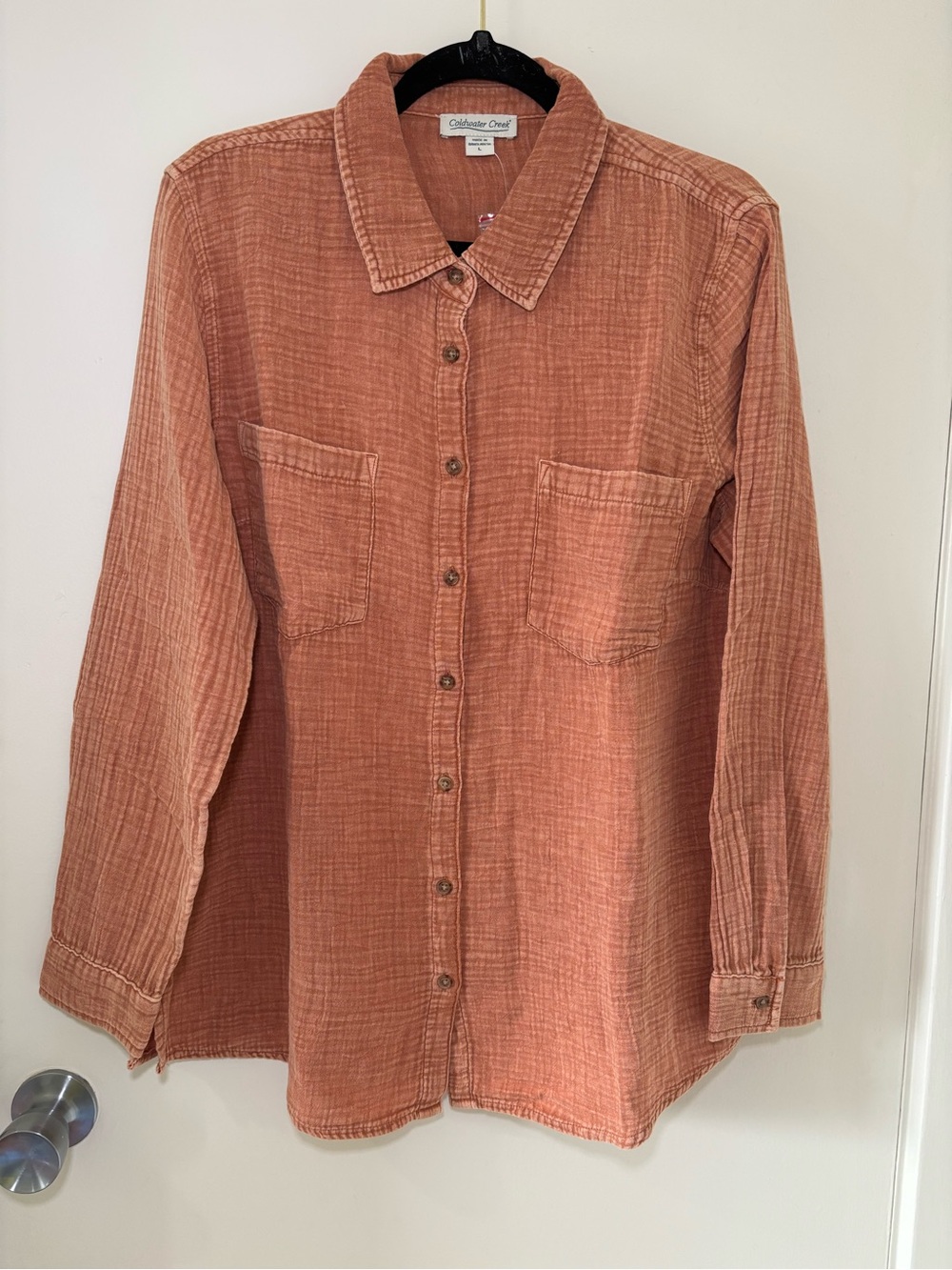 Coldwater Creek Vintage Wash Gauze Big Shirt NWT Terracotta Cotton Size L